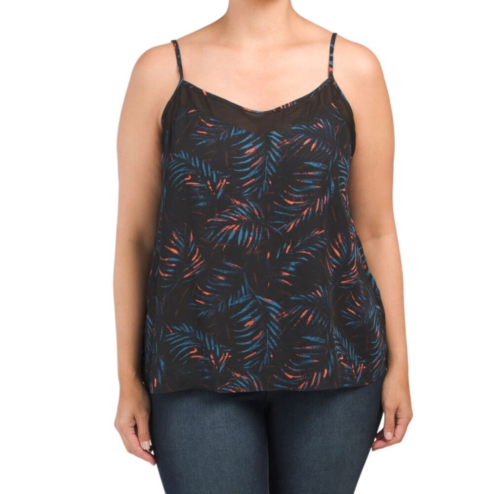 NWT CARMEN MARC VALVO Plus Tropical Print Adjustable Straps Cami Tank Top 1X,2X